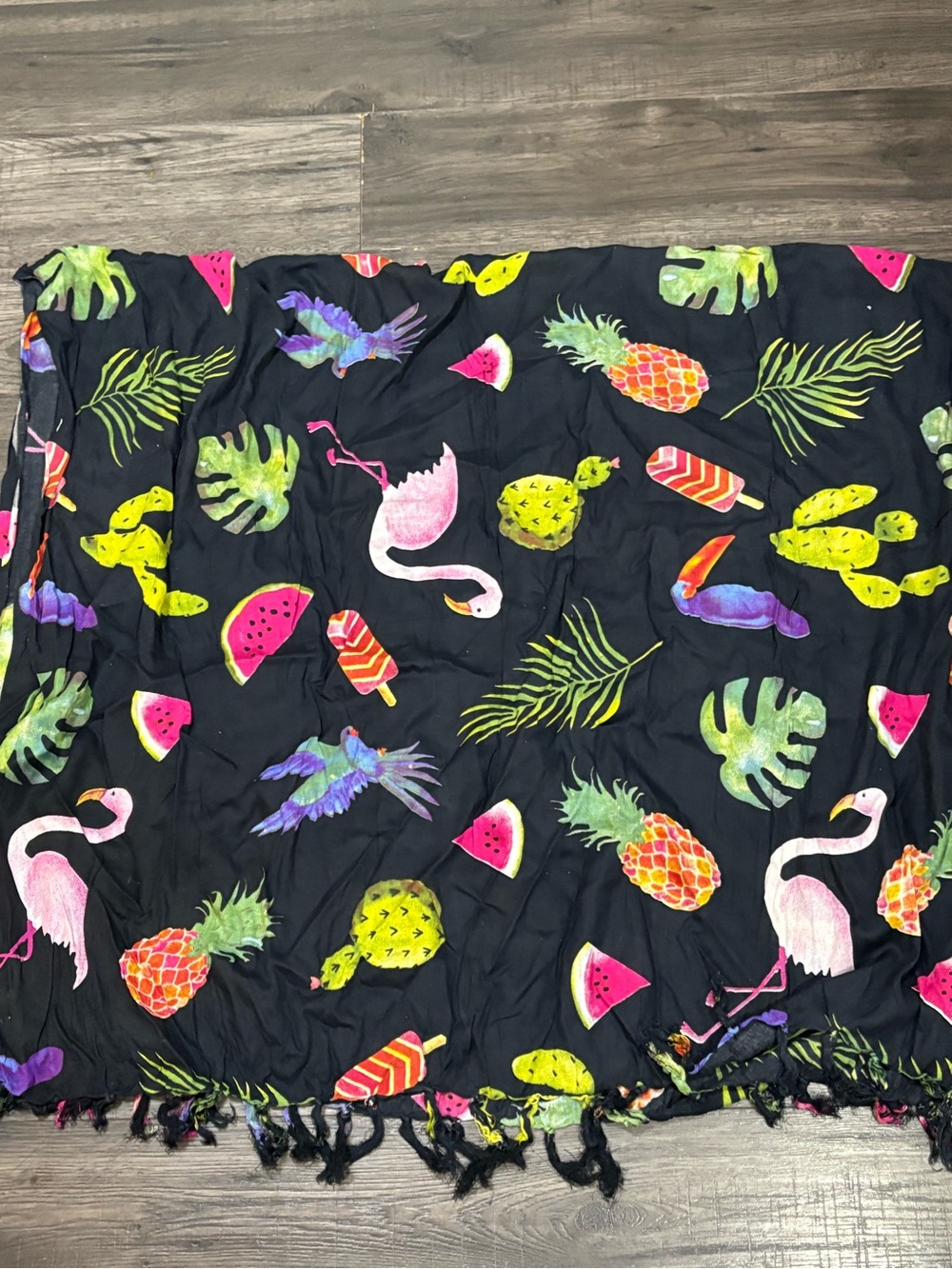 Black Tropical Flamingo Sarong Scarf